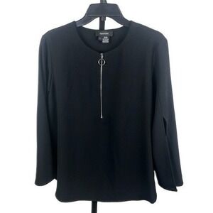 Karen Kane Black Long Sleeve Circle Silver Zipper Blouse Top Size Large